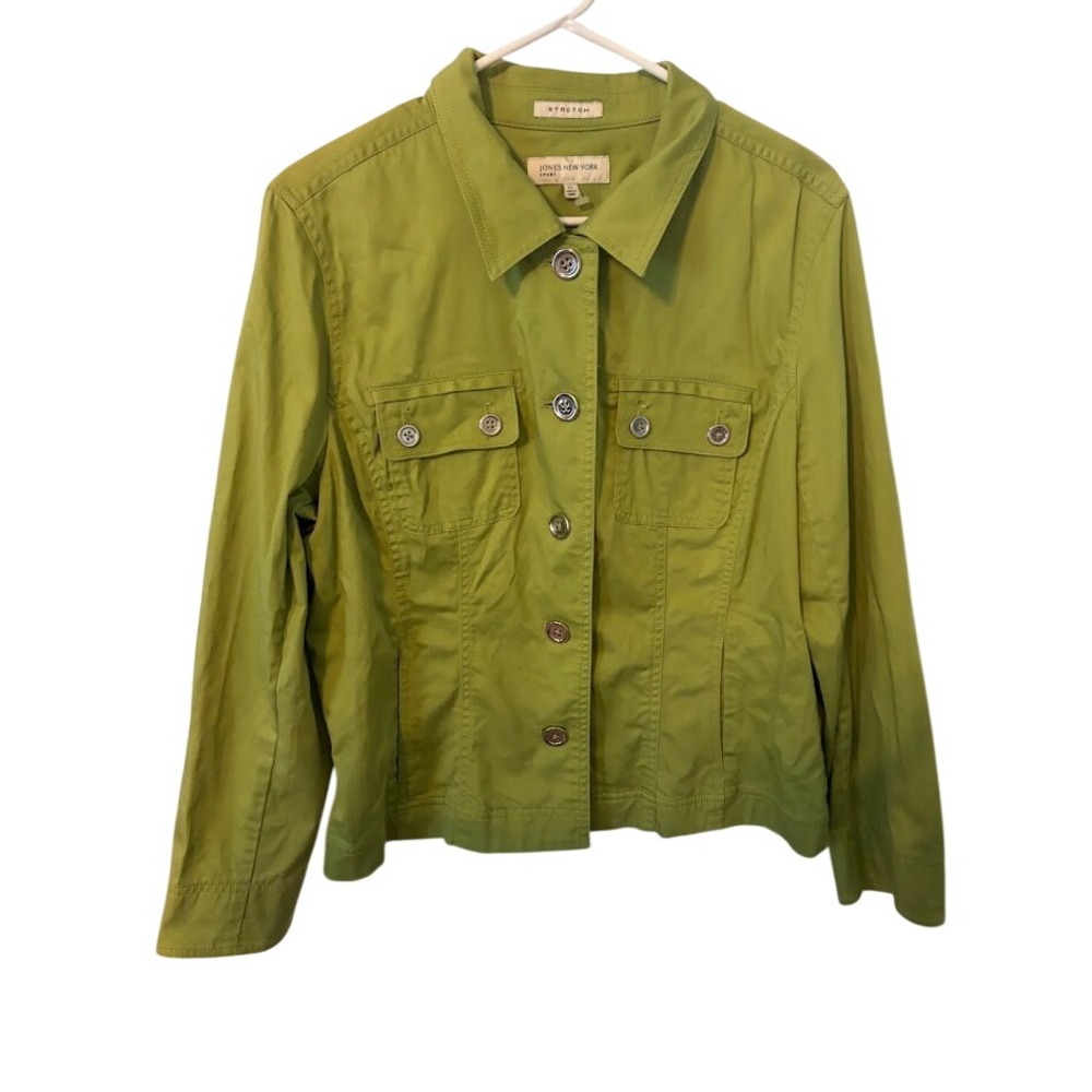 Jones New York Sport Lime Green Stretch Button Front Jacket Womens XL AN1191